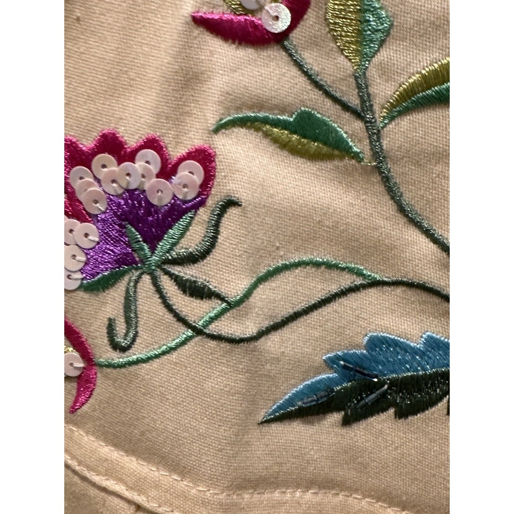 Quaker Factory Womens Yellow Embroidered‎ Zip-Up Jacket Butterfly Flowers Boho L - Picture 6 of 8